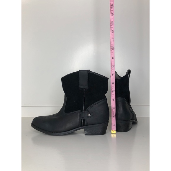 Black Genuine Leather / Suede Short Cowboy Boots Dressy Western Sz 7 - Picture 7 of 11